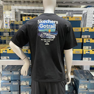skechers斯凯奇26男女中性透气印花上衣圆领休闲T恤短袖P226U010