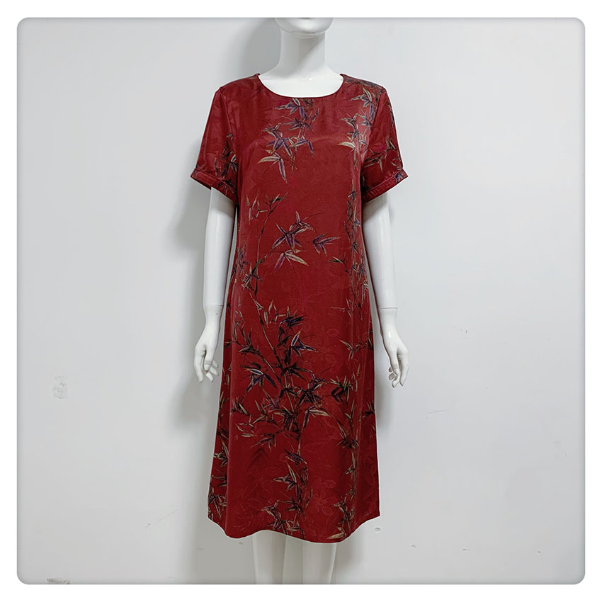 【闭店清仓】，222428福太太妈妈装大码高级桑蚕丝连衣裙