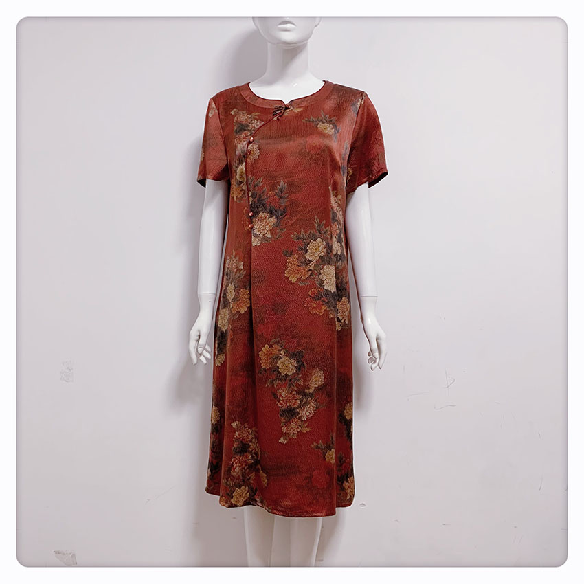 【闭店清仓】，232402款福太太妈妈装大码高级桑蚕丝夏季连衣裙