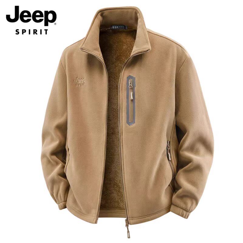 JEEP SPIRIT吉普男加厚摇粒绒卫衣秋冬立领加绒开衫夹克男士外套