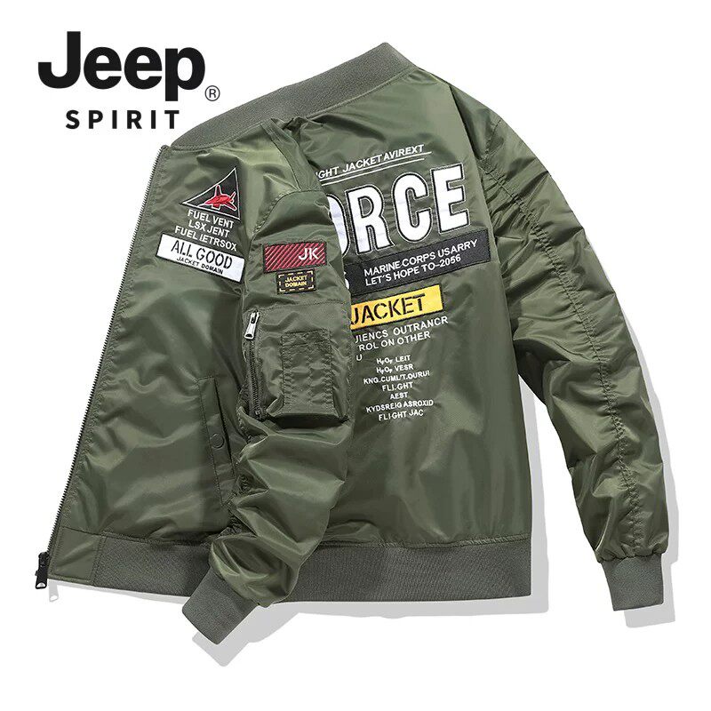 JEEPSPIRIT吉普飞行员潮流美式棒球服夹克男时尚徽章刺绣防风外套