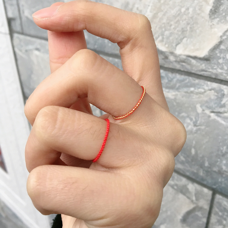 0.3mm红绳金线精致超细款中性男女指环戒指手工编织红绳金线戒指