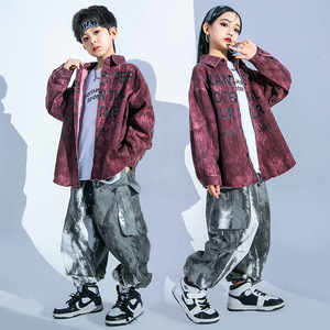 秋冬新款儿童街舞潮服西海岸奇卡诺小学生HIPHOP牛仔衬衣舞台表演