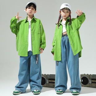 儿童街舞服女孩洋气popping练功服衬衣牛仔裤定制印字演出小学生