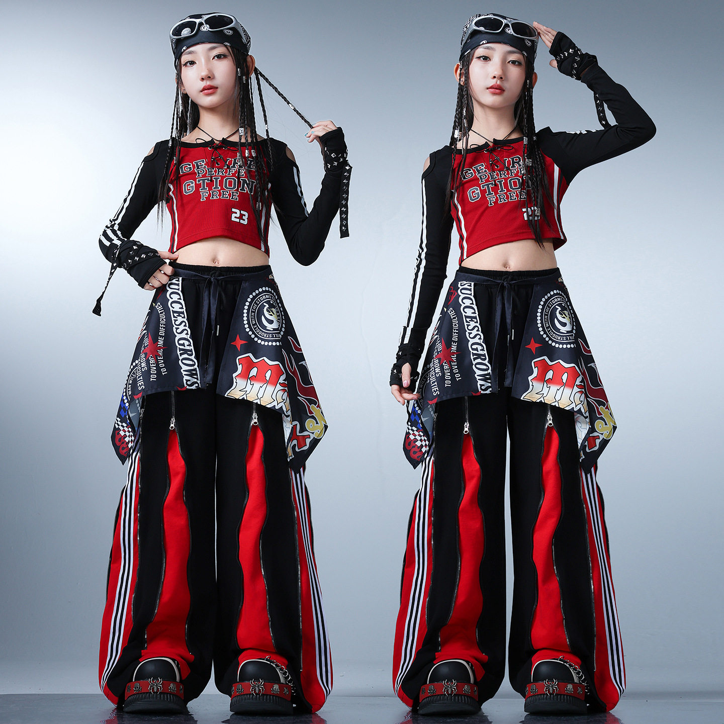 女童嘻哈爵士舞街舞露脐演出套装
