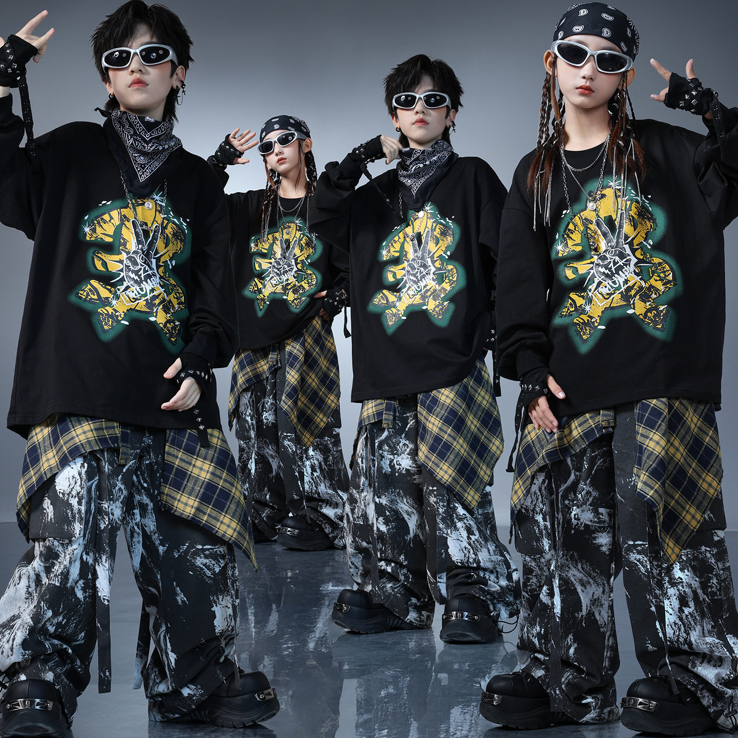 儿童街舞潮服男童痞帅嘻哈长袖卫衣迷彩裤套装少儿架子鼓定制印字