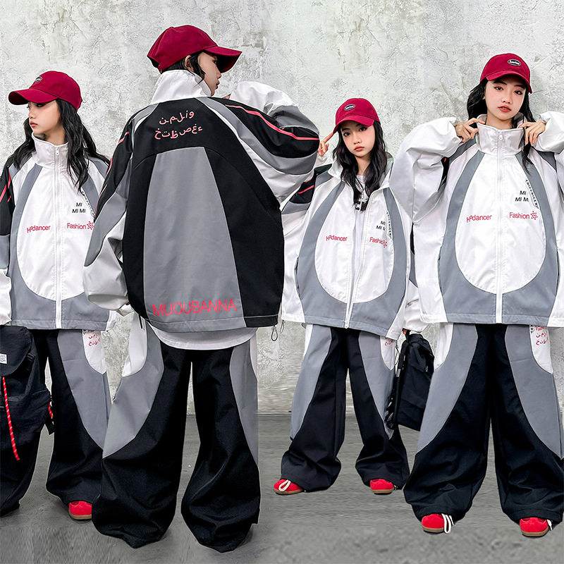 男女儿童秋中小学生运动会套装班服夹克风衣bboy演出服hiphop套装