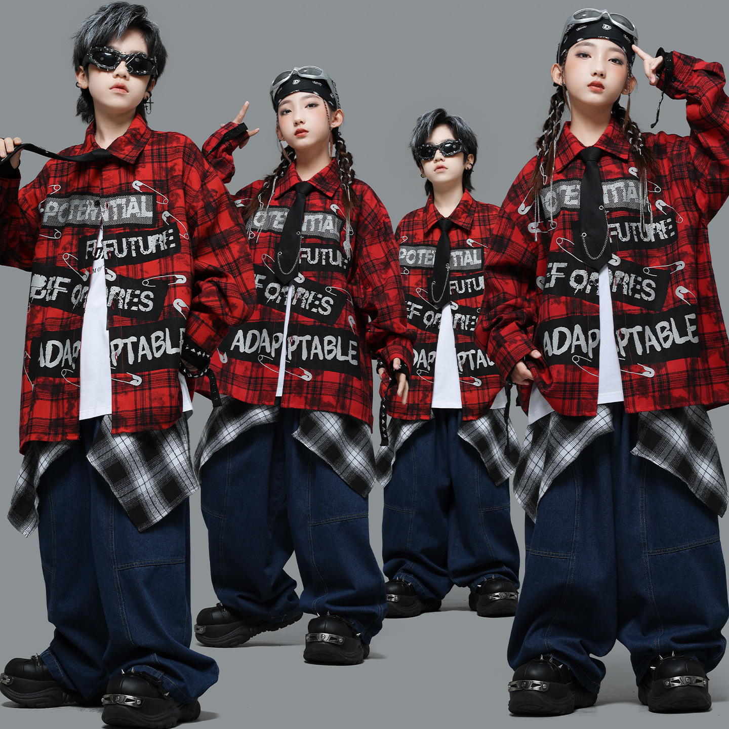 儿童街舞演出服男童痞帅嘻哈个性衬衫少儿架子鼓服女童爵士舞