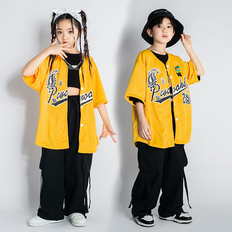 儿童街舞潮服套装男童定制短袖hiphop童装爵士舞服装女童演出服装