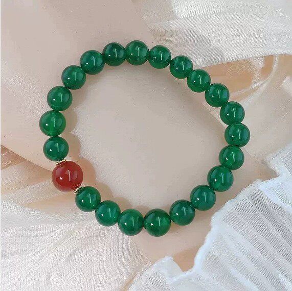 7A天然绿玛瑙手串搭配红玛瑙转运珠高冰绿玉髓手链直播货源批发