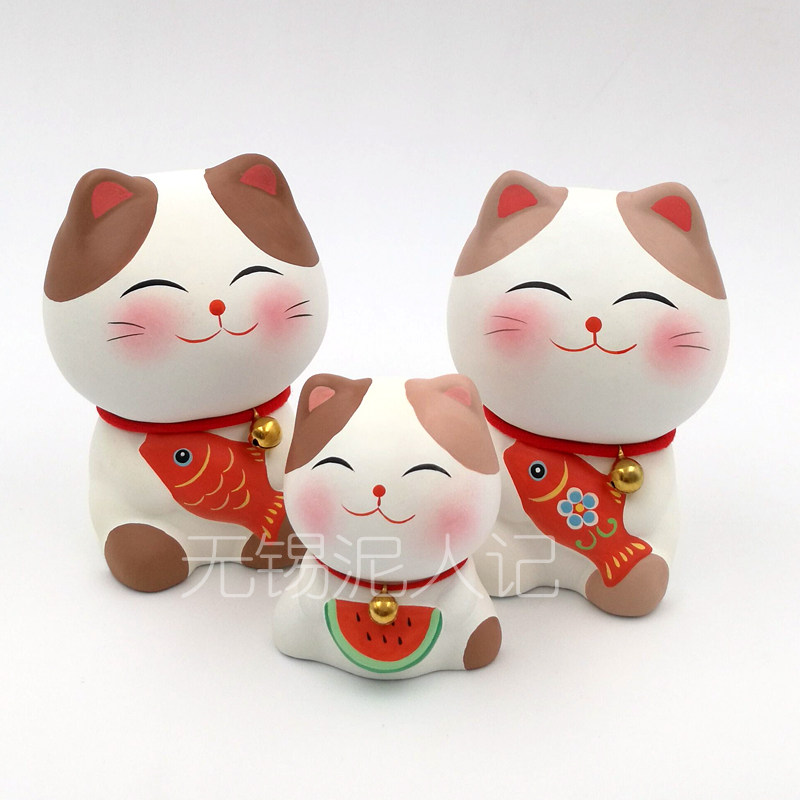 惠山泥人无锡特产猫一家亲子摆件纯手工精品泥塑新年礼物装饰礼物