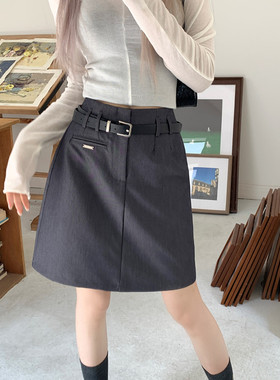 灰色西装半身裙中裙女夏季大码韩版休闲包臂短裙百搭A字裙子isn潮
