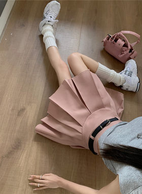 韩系减龄学院风纯色百褶半身裙