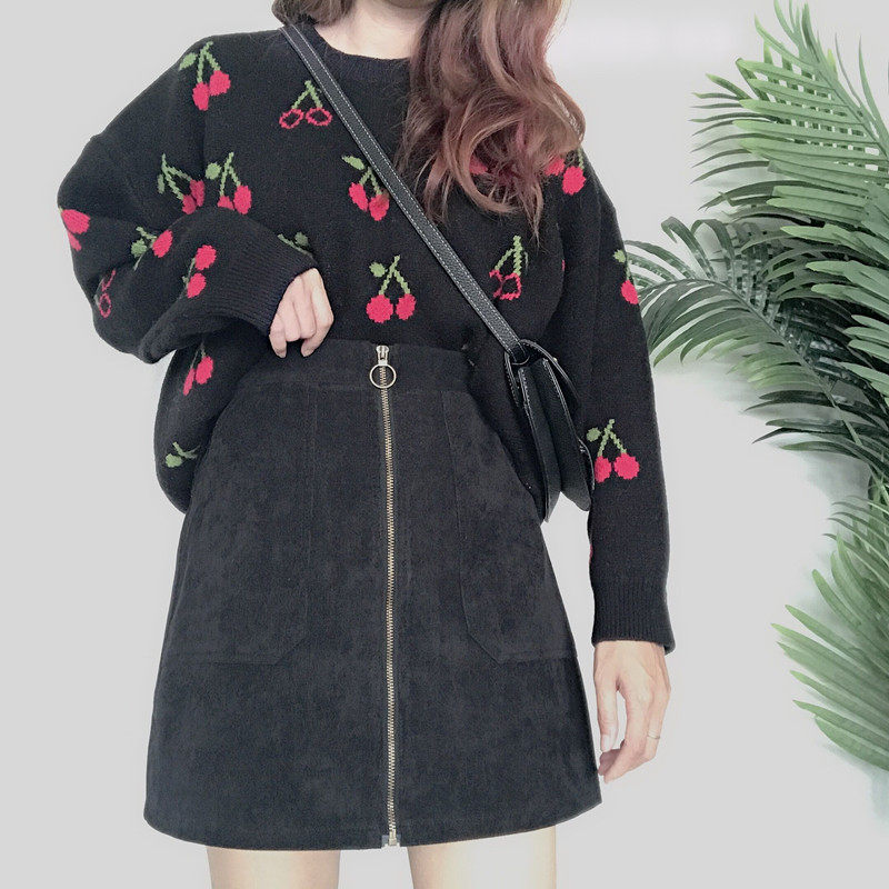 灯芯绒半身裙韩版复古拉链