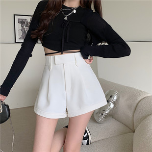 白色西装短裤女夏季高腰显瘦超短辣妹a字阔腿裤宽松休闲大码热裤