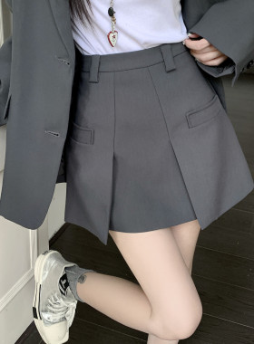 大码高腰显瘦遮肚A字半身裙女春季新款设计感小众不规则灰色短裙