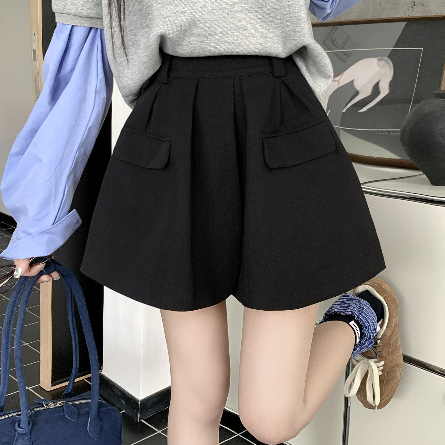 花苞裤裙高腰遮胯遮肚a字半身裙