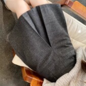 灰色毛呢半身裙女秋冬加厚中裙大码 高腰短裙复古百搭a字包臀裙子