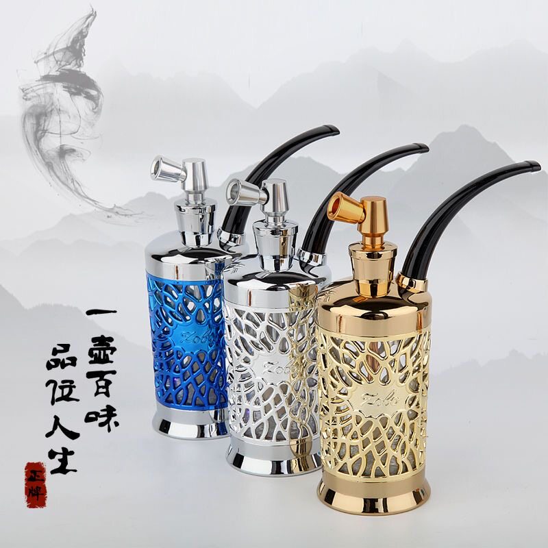 ZOBO正牌zb-521金属镂空水烟壶闪光水烟斗双重消音过滤全套套烟具