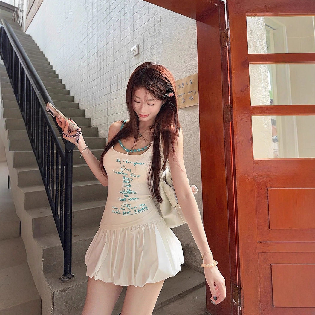 不规则串珠吊带背心女外穿夏季泰式辣妹抹胸上衣带胸垫巨好看绝美