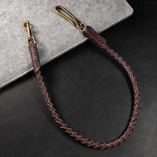 复古牛皮编织裤链男士简约百搭裤子链子配饰潮腰链挂绳防盗财布链