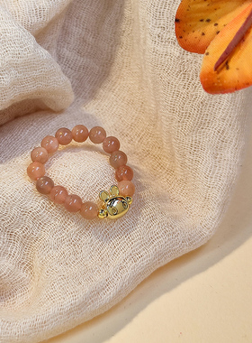 太阳石天然石戒指女ins小兔子时尚个性轻奢高级感素圈指环尾戒子