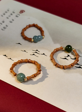 翡翠葫芦戒指女小众橄榄核竹节情侣对戒指环男款简约学生自律戒指