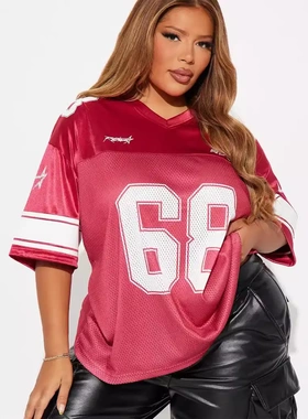 Patchwork Printed Loose Sports Style Jersey Short Sleeve Shi