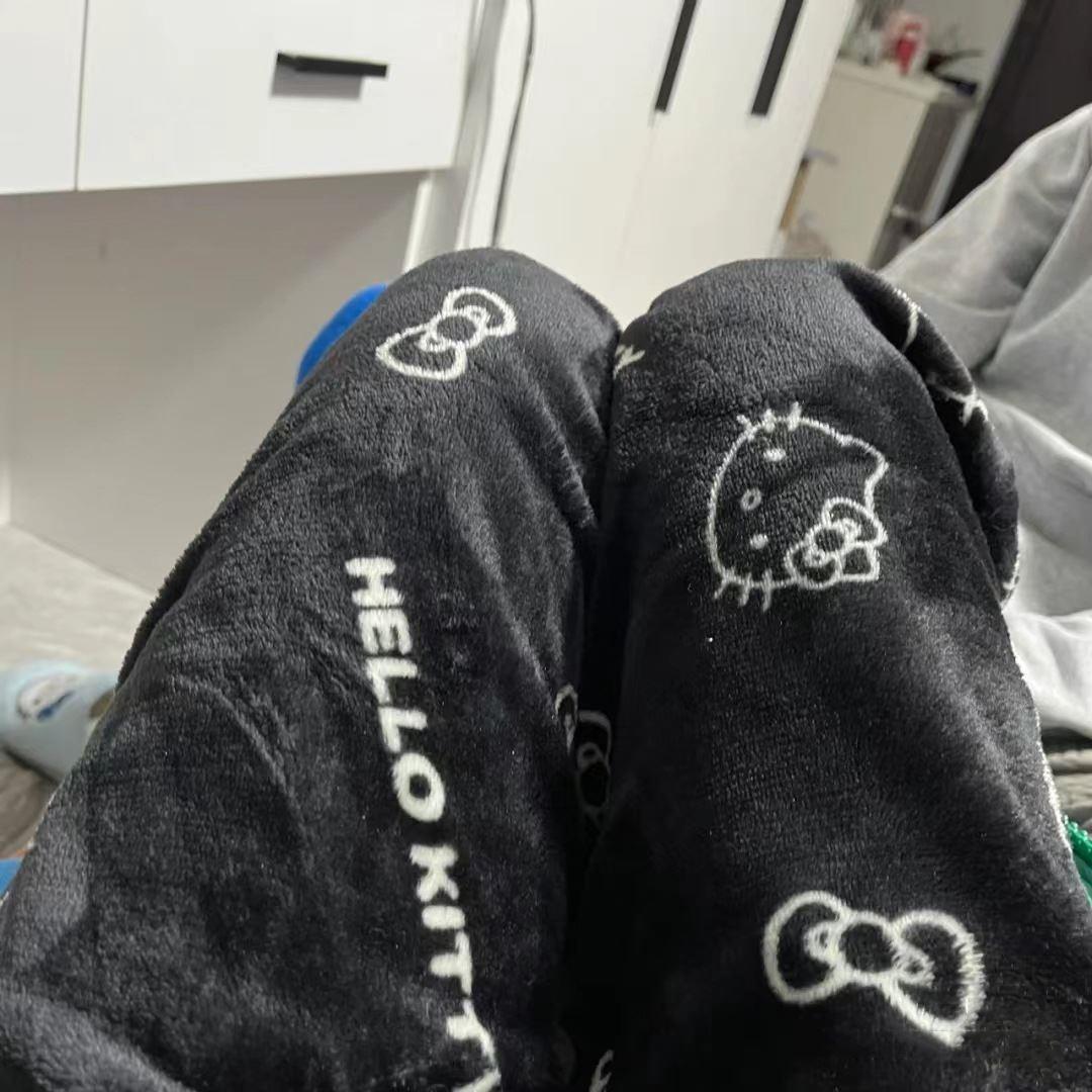 Cartoon T cat flannel pajama pants for's coral velvet
