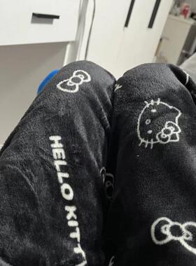 Cartoon T cat flannel pajama pants for's coral velvet