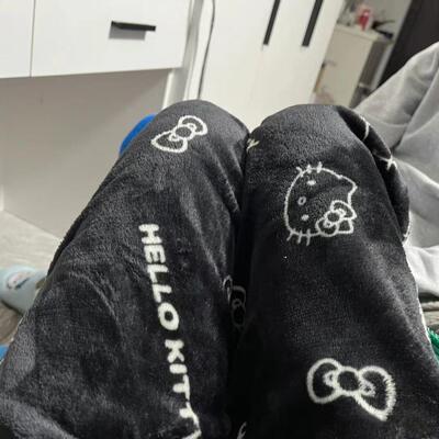 Cartoon T cat flannel pajama pants for's coral velvet