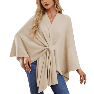 Ladies One Piece Solid Colour Soft Shawl Jacket Poncho Top