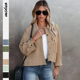 Commuter Premium Feeling Waffle Outer Cardigan Collar Short