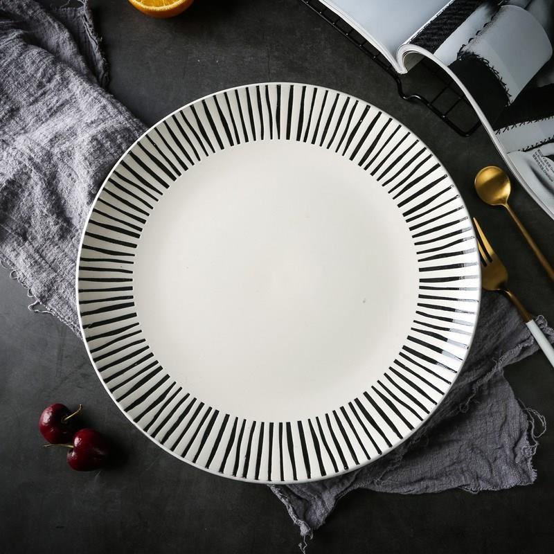 Ceramic plate dish round tableware steak plates tray set