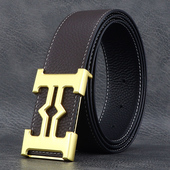 皮带男士 带 裤 真皮轻奢百搭3.8CM腰带字母扣时尚 商务休闲潮流韩版