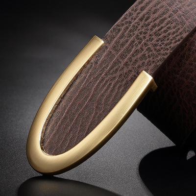 C皮带男士真皮高档平滑扣头层牛皮软面棕色腰带韩版潮流正装裤带