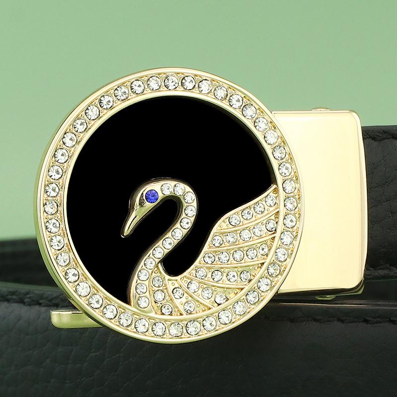 镶钻百搭皮带女士真皮自动扣时尚装饰女简约潮流ins白色网红裤带