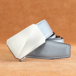 蓝色自动扣皮带男士真皮休闲简约内穿式腰带青年韩版内插内扣裤带