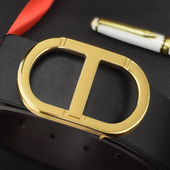 潮牌年轻人青年裤 简约T字母皮带男士 真皮3.8CM平滑扣腰带男韩版 带