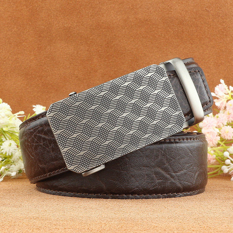 皮带男士真皮轻奢时尚自动扣腰带商务百搭灰色韩版休闲西装裤带