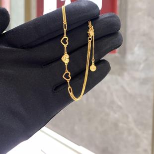 周大福代购 ING双层链鱼鳞爱心足金黄金手链女 克减80计价F233882