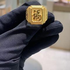 周大福代购 男士简约福字实心足金黄金活口戒指克减80计价F201754
