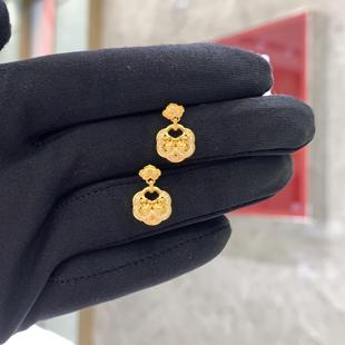 周大福代购传承国韵系列如意祥云并蒂莲黄金钻石耳钉定价7折RU978