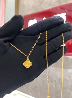 周大福四叶草AB链足金黄金锁骨链