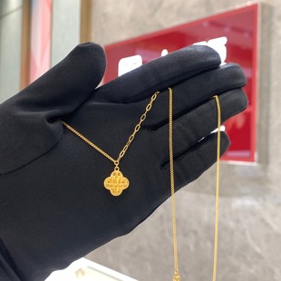 周大福代购 ING系列幸运立体四叶草黄金项链女 克减80计价F234935