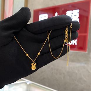 周大福代购 新款光面兔耳铃铛足金黄金项链女 克减80 计价F229144