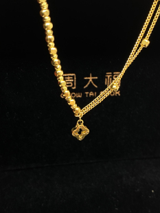 周大福 足金四叶草闪耀蹦迪双层小方糖黄金手链克减80计价F227615