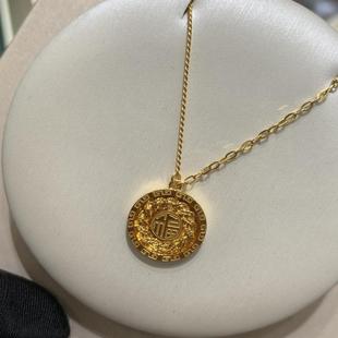周大福代购 新款足金花丝福字圆盘黄金项链女 克减80 计价F234023