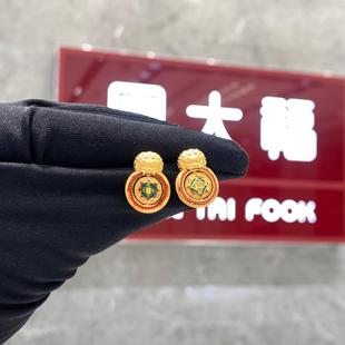 周大福代购 故宫系列可转动金銮瑞狮黄金钻石耳钉女 定价7折RU900