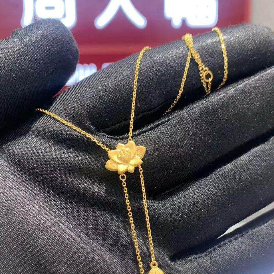周大福代购 好事连连两世欢莲花足金黄金项链 克减80计价 F221924